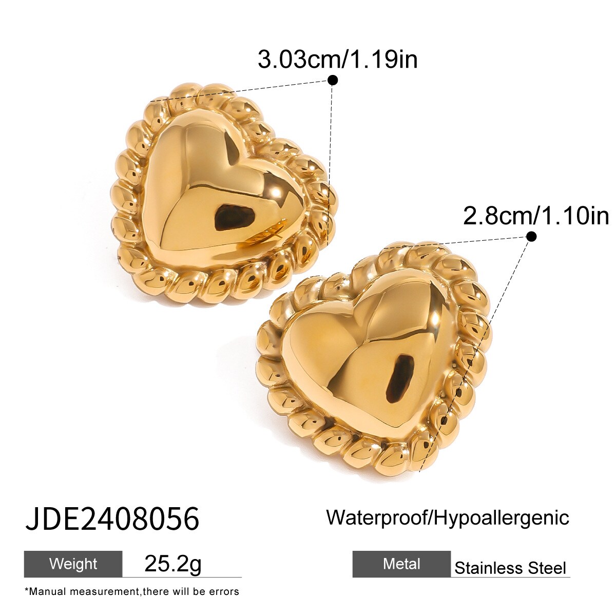 1 Pair High-end Elegant Style Heart Shape Stainless Steel 18K Gold Plated Women's Stud Earrings h5 